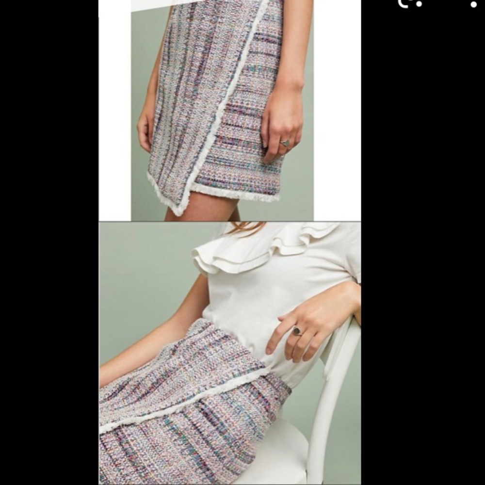 NWT Anthropologie Hutch Letti Fringed Metallic-Tweed Wrap Skirt Sz 10